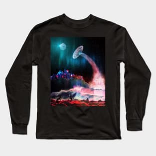 Waves At The Alien Beach As UFO Takes Off Into Space Long Sleeve T-Shirt